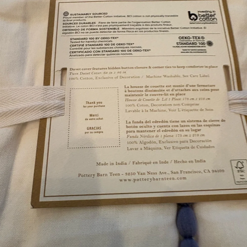 NWT Pottery Barn Teen Border Tassel Duvet‎ Cover Twin